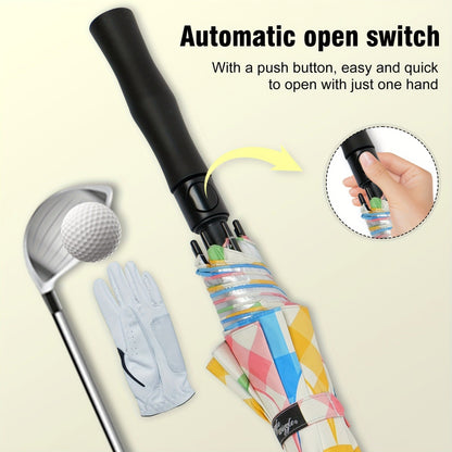 Extra Large Golf Umbrella 52 Inch Double Canopy Windproof - Smile Face Design, 2-Layer Vented Canopy, Straight Long Handle 39.37", Auto Open Button, Sunshade Coverage for 3-4 People, Oversized Rain & Sun Umbrella