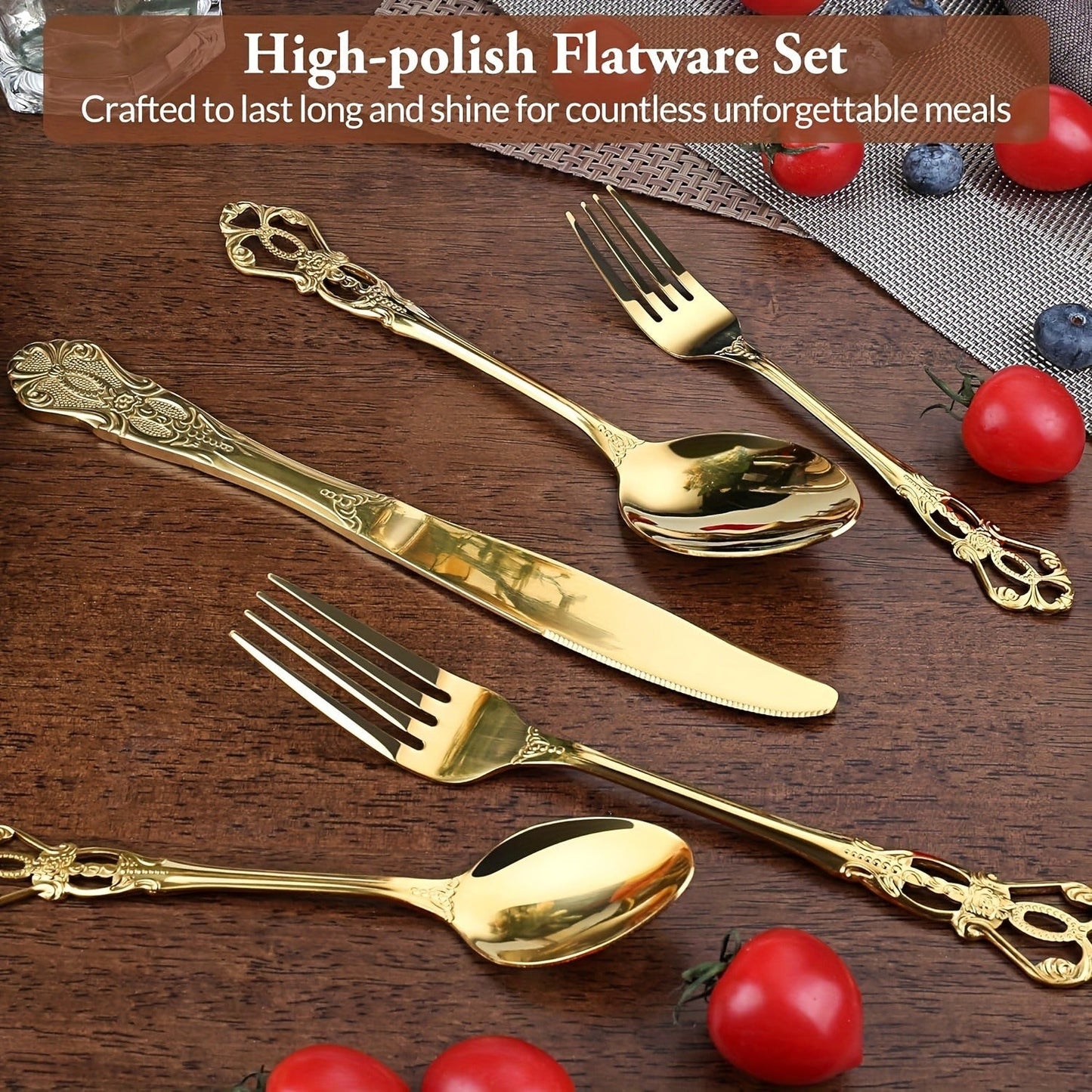 Stainless Steel Flatware Set – Vintage Royal Golden & Silver Silverware Set for 6, Rust-Resistant Dishwasher Safe Cutlery with Forks, Spoons & Knives – Available in 30 / 48 / 60 / 84 Piece Sets
