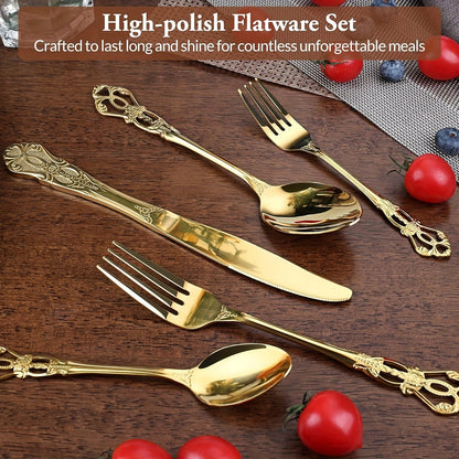 Stainless Steel Flatware Set – Vintage Royal Golden & Silver Silverware Set for 6, Rust-Resistant Dishwasher Safe Cutlery with Forks, Spoons & Knives – Available in 30 / 48 / 60 / 84 Piece Sets