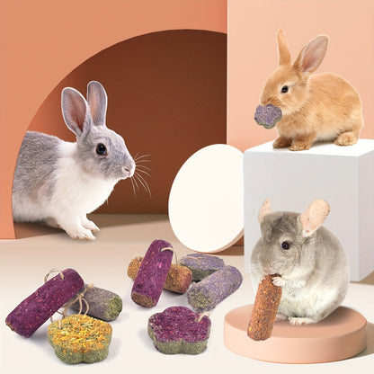 Rabbit Chew Sticks 24 PCS - Timothy Hay Molar Snack Toy with Carrot & Strawberry Flavors for Bunnies, Chinchillas, Guinea Pigs, Hamsters & Small Pets, Hanging Chew Cakes Included