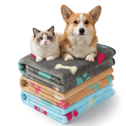 Pet Blanket 3 Pack - Super Soft Fleece Flannel Throw for Dogs Cats Puppies, Cute Paw Bone Elephant Dot Patterns, Small Medium Large Sizes, Cozy Dog Cat Blanket with Free Pet Drying Towel