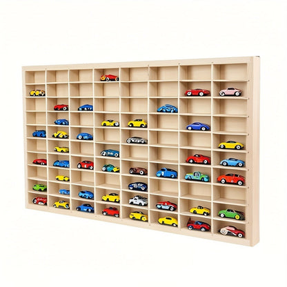 Diecast Car Display Case 80-Slot Wall Mounted Wood 1:64 Scale No-Drill Car Model Organizer Showcase for Hot Wheels Matchbox Alloy Diecast Cars Living Room Bedroom Garage Decor Collectors Wall Storage