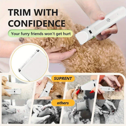 Pet Hair Clipper 4-in-1 Cordless Grooming Kit with Nail Trimmer Limit Combs USB Rechargeable for Dogs Cats Small Animals Thick Coat