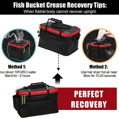 Collapsible Fishing Bucket 4 Gallon with Live Bait Aerator 2-Pack Portable EVA Foldable Bucket Quiet Aeration Ergonomic Handle Mesh Pocket for Fishing Camping Hunting