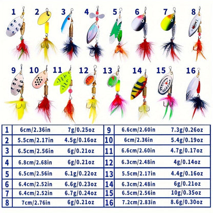 Metal Spoon Fishing Lures 16pcs – Spinner Bait Kit for Pike, Bass & Trout | Saltwater & Freshwater Artificial Lures with Tackle Storage Box