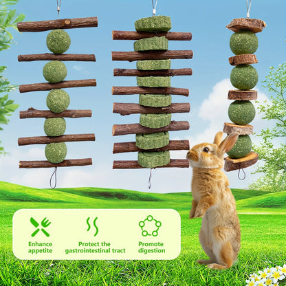 Grass Cake Chew Toys 3pcs – Natural Woven Hay Cake Teeth Grinding Strings for Hamsters, Rabbits & Small Pets, Dental Care Foraging Enrichment Toy