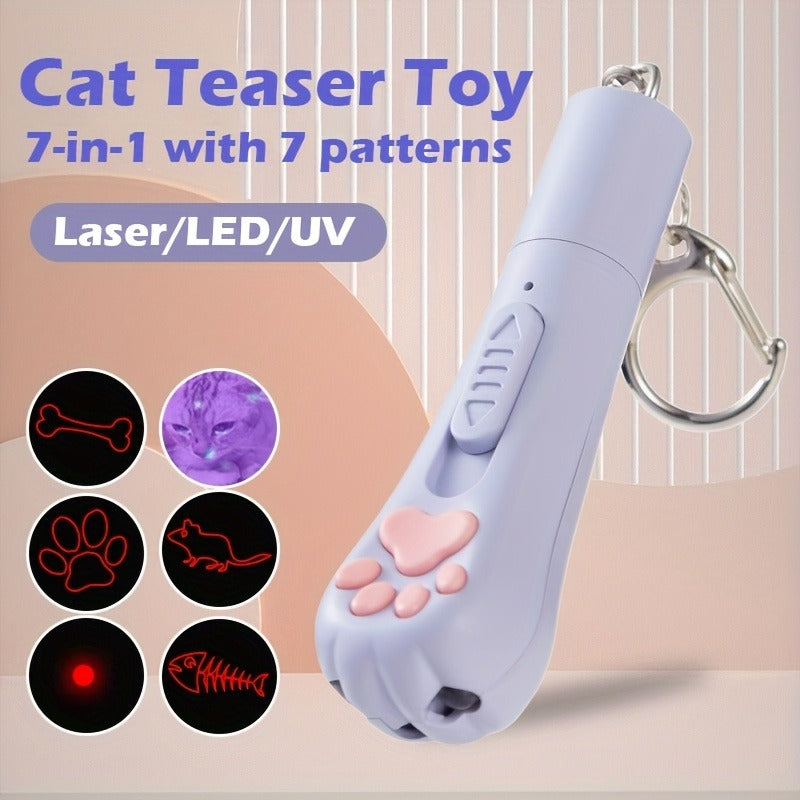 Cat Teaser Toy 7-in-1 USB Rechargeable - Interactive Wand Toy for Indoor Cats & Dogs, Feather Chaser Exercise Toy with Free Bonus Mouse Toy, Stimulating Chase & Play Gift for Pets