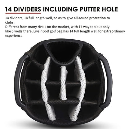 Golf Cart Bag with Full-Length Dividers – Sturdy Spacious Stand Bag with Multiple Pockets for Golf Club Organization, Accessories Storage, Men & Women Golfers