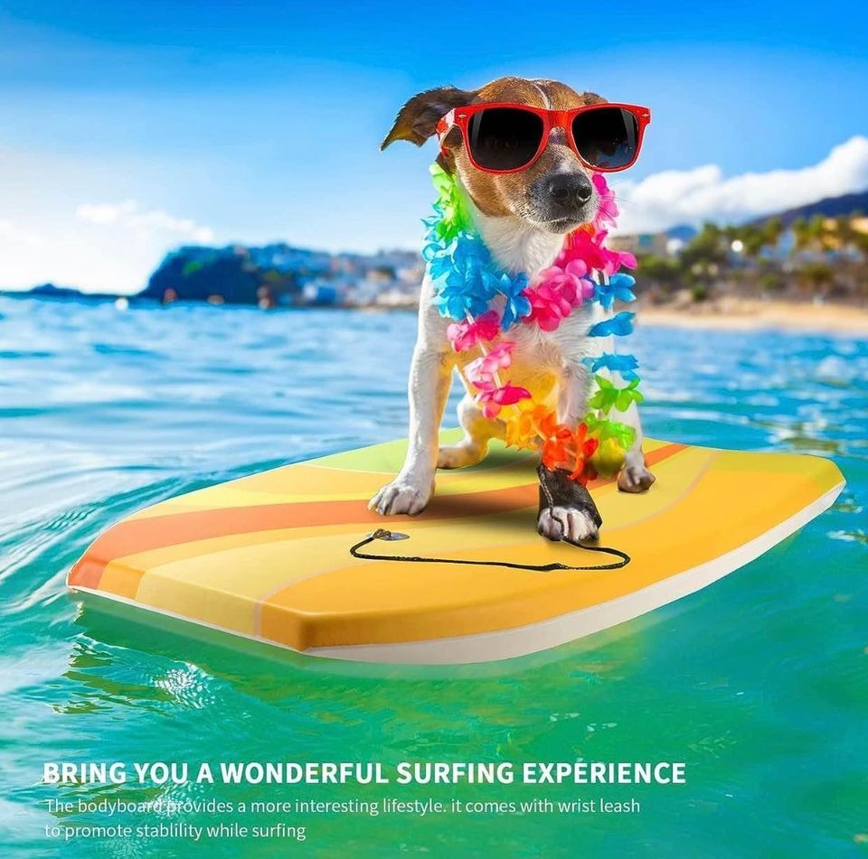 XPE Bodyboard 37'' or 41'' Crescent Tail Slick Rails EPS Core HDPE Bottom Wrist Leash for Kids Teens Adults Beach Ocean Pool Blue Orange