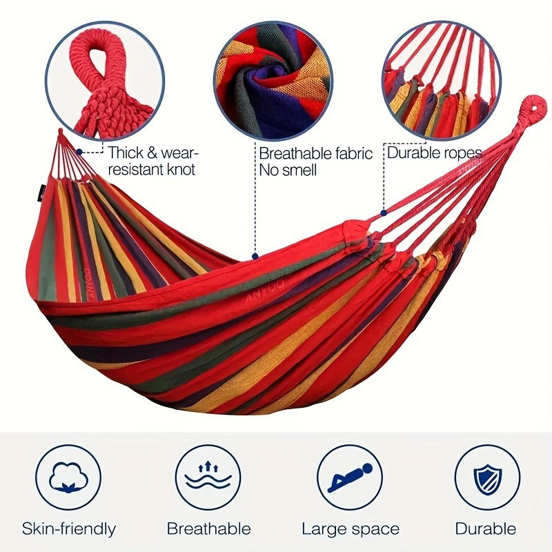 Camping Hammock Single Person Colorful Fabric Anti-Roll Design 330 lbs Capacity with Tree-Friendly Straps Portable Carrying Bag Outdoor Indoor Backyard Lounging