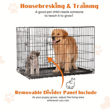 Folding Metal Dog Crate with Divider & Removable Tray – 36 Inch Portable Reinforced Kennel for Indoor & Outdoor Use