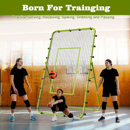 Volleyball Rebounder Net 7x4ft Adjustable Angle – Portable Steel Frame Training Rebounder with High-Tension PE Netting & 24 Elastic Cords for Volleying Bumping Spiking Practice – Solo & Team Drills