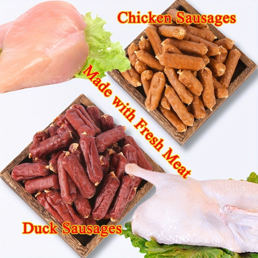 Soft Chew Dog Sausage Treats – Chicken & Duck Flavor, High Protein Fresh Meat Training Treats for Small, Medium & Large Dogs, Positive Reward Snack (7.1oz / 1.8lbs / 2.7lbs / 14.1oz)