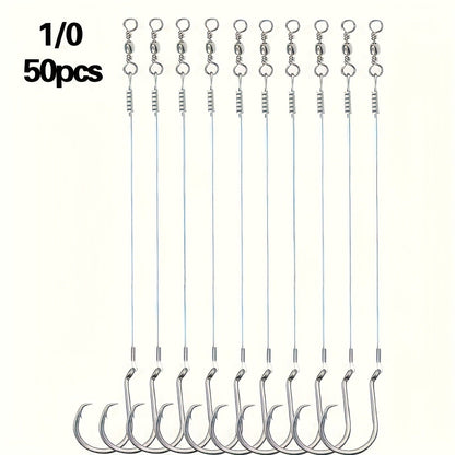 Circle Hooks 50pcs – Octopus Offset Steel Fishing Hooks for Catfish, Bass, Saltwater & Freshwater, Size 1/0 to 7/0
