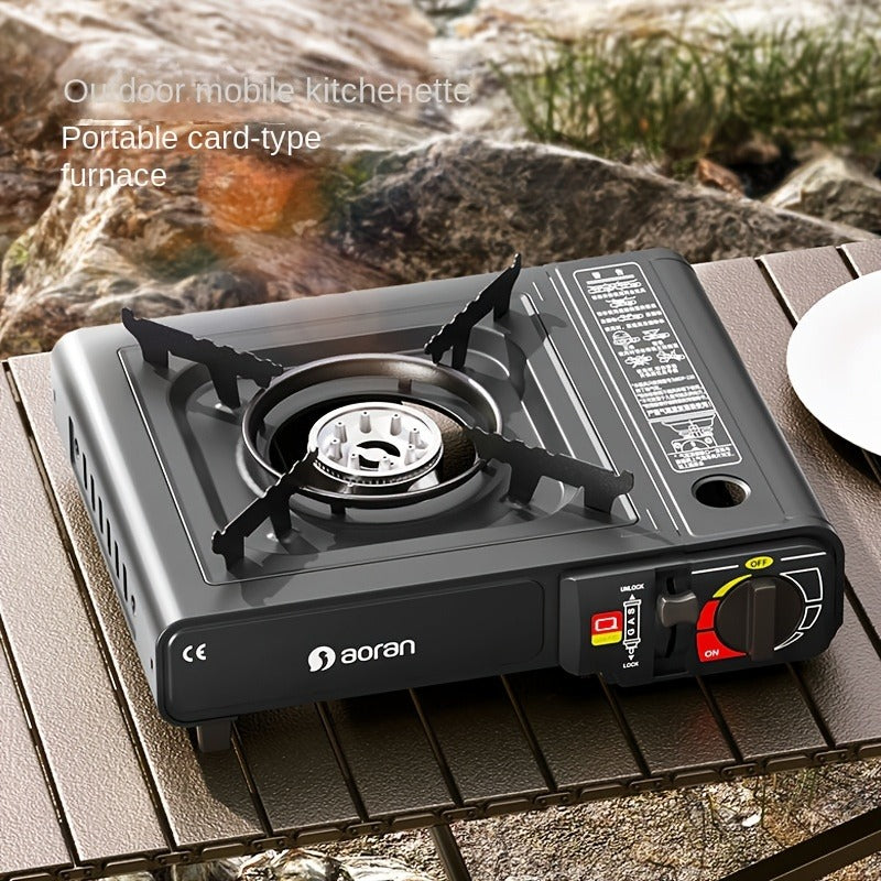 Portable Butane Stove – Cassette Camp Burner with Piezoelectric Ignition & Safety Lock for Camping Hiking BBQ Korean Cooking Outdoor