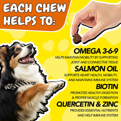 Omega 3 Dog Chews 90ct – 90-Day Supply Skin, Coat & Ear Care Supplement with Probiotics for Itchy Relief, All Ages – 1 Bottle Trial or 2 Bottle Value Pack