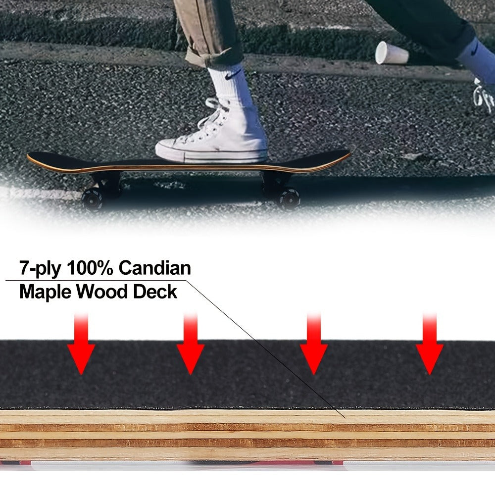 Graphic Skateboard 31 Inch 7-Ply Maple Deck ABEC-7 Bearings, Lightning Skull Monster