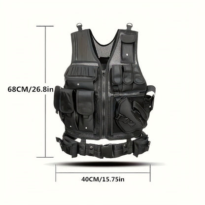 Tactical Fishing Vest with Quick Release – Lightweight Breathable Multi-Pocket Outdoor Vest for Men Camping Hiking Hunting Training – Available in Black Khaki Army Green