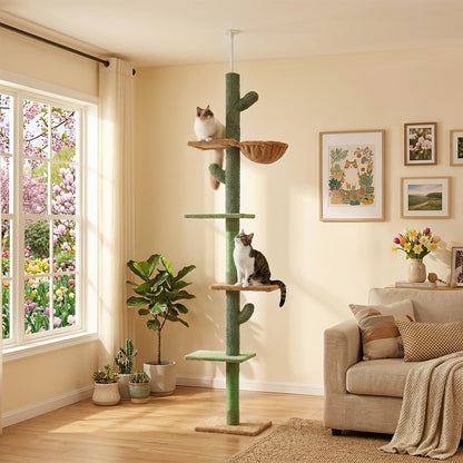 Floor to Ceiling Cat Tree Tower 90–107" – 4-Tier Tall Adjustable Cat Climbing Post with Tension Rod | Ceiling-Mounted Stable Cat Activity Center for Indoor Cats, Multiple Colors