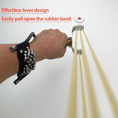 Heavy Duty Metal Slingshot with Wrist Brace – Powerful Hunting Catapult with Rubber Bands & Clay Balls