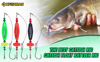 Catfish Rig Santee Cooper Float with Rattler 4pcs Set, Catfishing Tackle Rattle Float Rig for Bank Fishing, High-Quality Circle Hooks Sound Wave Lure for Freshwater Catfish, 2.5 Inch Green