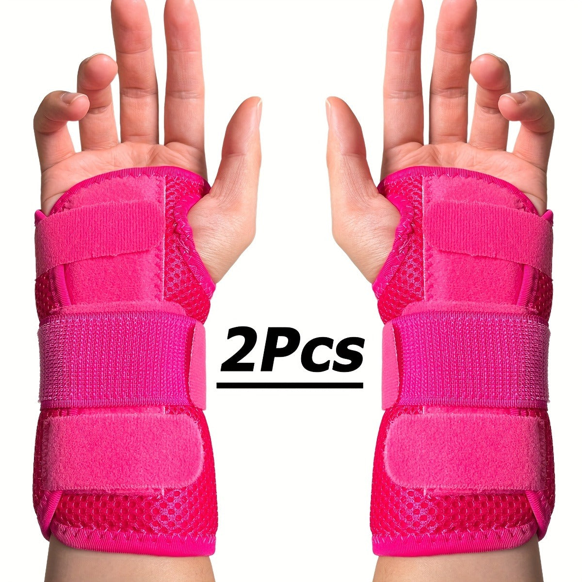 Wrist Brace with Double Splint Support & Triple Compression – 1 Pair Breathable Hook-and-Loop Wrist Guard for Sports, Daily Wear & Injury Recovery, Unisex, Pink / Rose Red / Blue