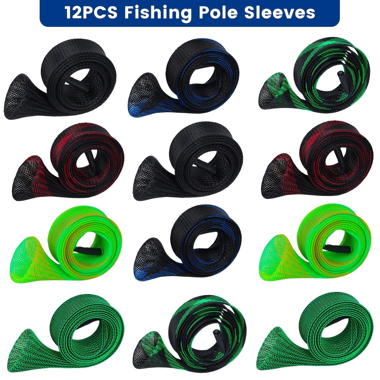 Fishing Rod Sleeve Socks 6/12pcs – PET Anti-Abrasion Rod Protectors for Fly, Spinning & Casting Rods