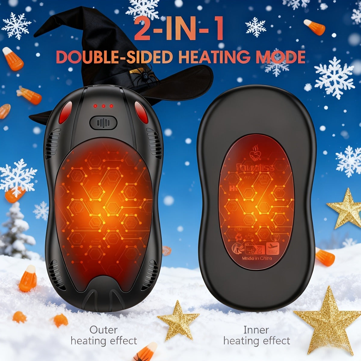 Magnetic Hand Warmer 2-in-1 Double Sided Heating – 3-Speed Temperature Control, Portable Pocket Heater for Skiing, Camping, Mountaineering & Winter Outdoor Use