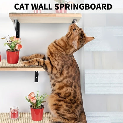 Sisal Mat Wall-Mounted Cat Climbing Frame with Hammock Wooden Perch Observation Platform Scratch Pad Indoor Cat Wall Furniture Resting Area