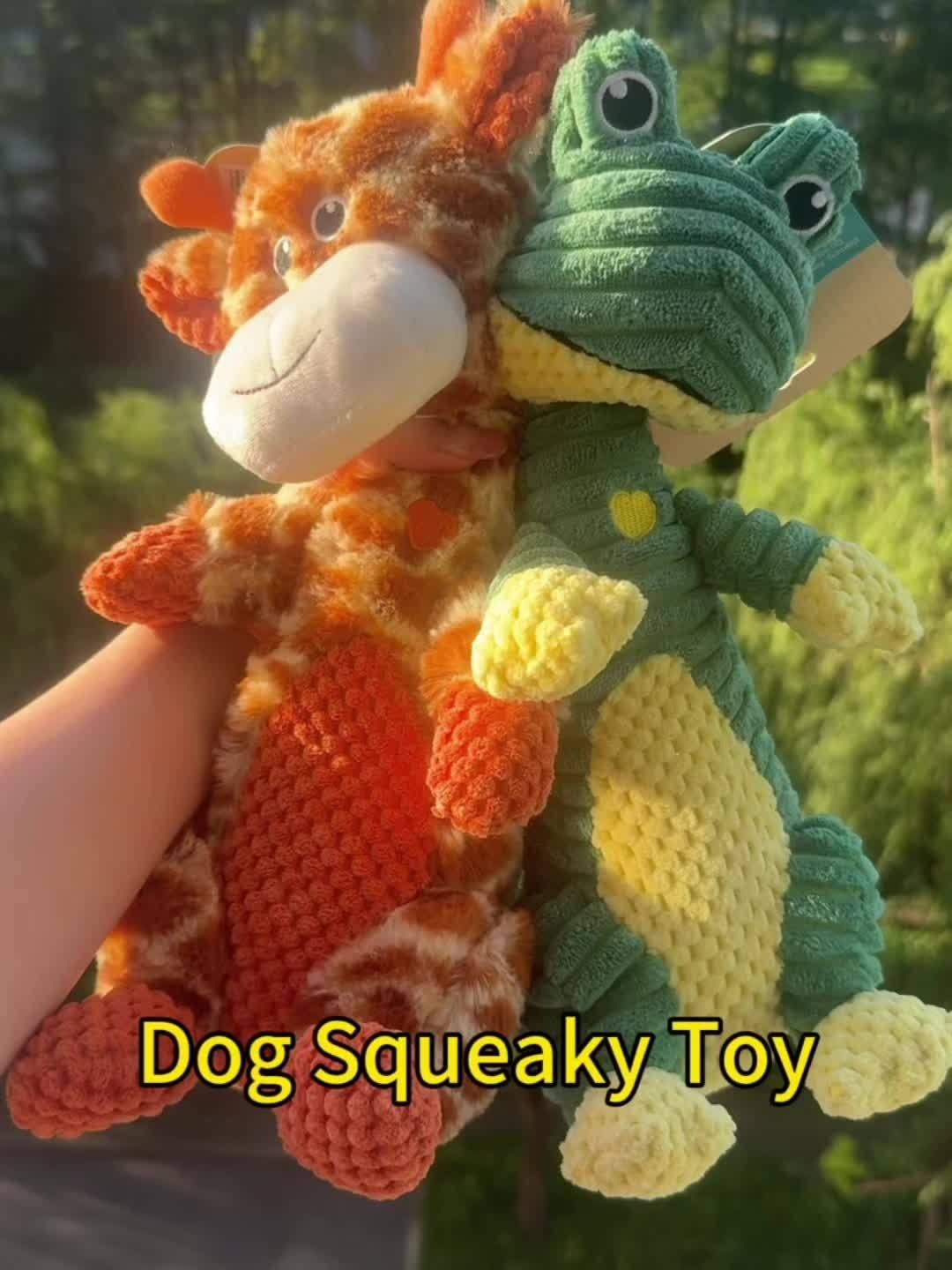 Squeaky Plush Dog Toy with Animal Print - Durable Cartoon Chew Toy for Aggressive Chewers, Interactive Tug of War Toy for All Breeds, Cute Deer & Frog Design Squeaky Dog Gift