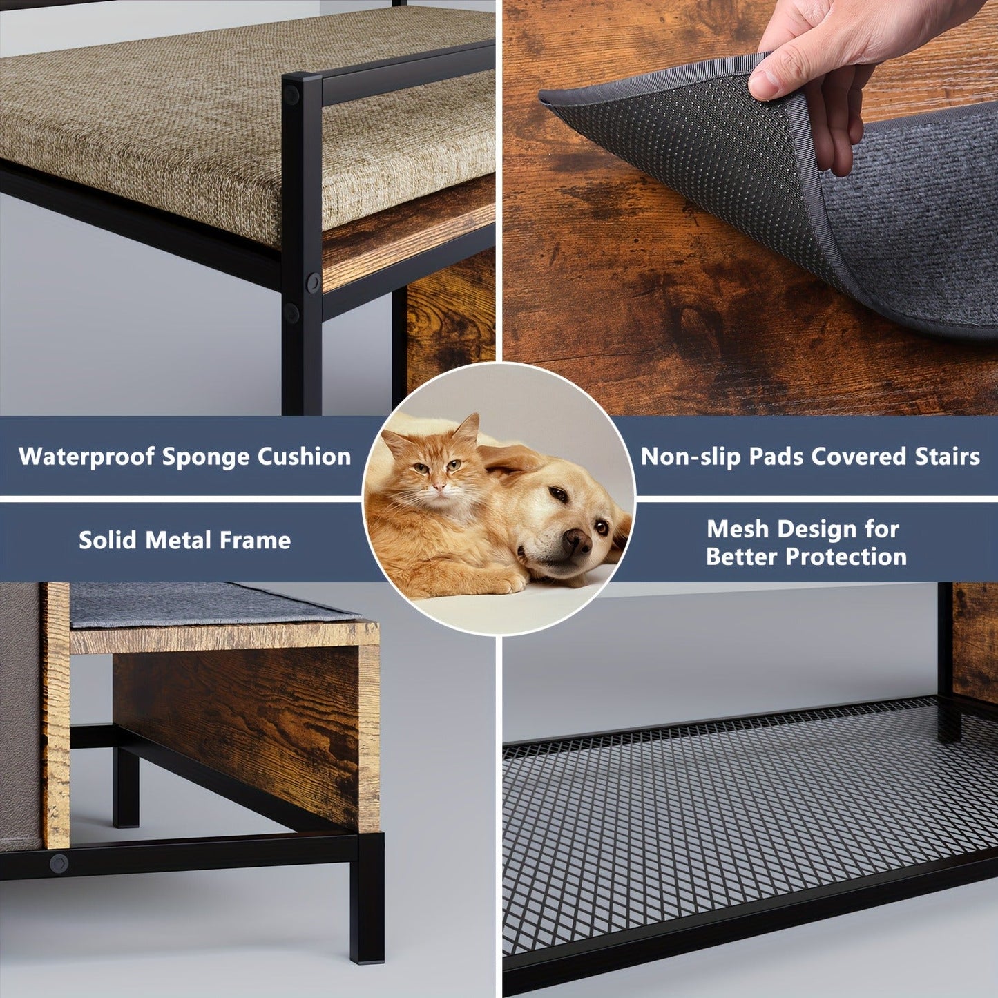 Cat Window Perch with Stairs & 3 Storage Drawers – Large Multi-Level Pet Bunk Bed Platform for Cats and Dogs, Foam Upholstered