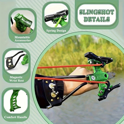 Heavy Duty Stainless Steel Slingshot 6.3 Inch Large Frame, Adjustable Tension Adult Catapult for Outdoor Hunting Target Practice Competitive Shooting, Powerful Wrist Slingshot for Men Holiday Gift