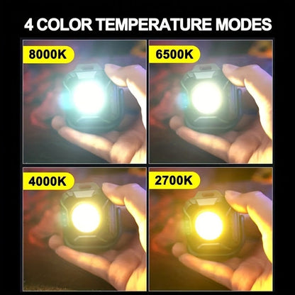 COB LED Work Light Rechargeable 500 Lumen 6 Modes Adjustable Color Temp Mini Tactical Flashlight for Camping Garage Car Repair Emergency EDC