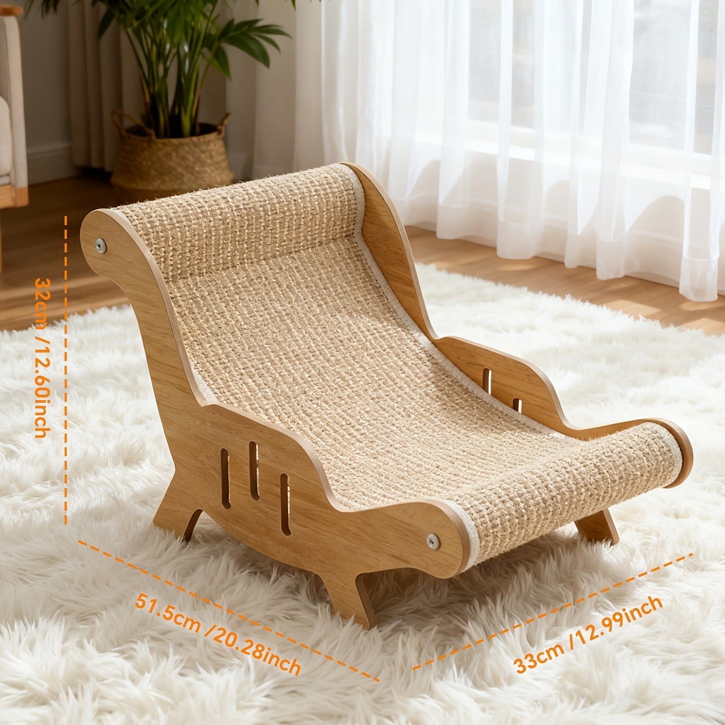 Cat Lounger Chair Elevated Sisal Rope Scratching Bed Wooden Frame Cat Hammock Beach Chair Indoor Nap Lounge Furniture for Cats Kittens Brown