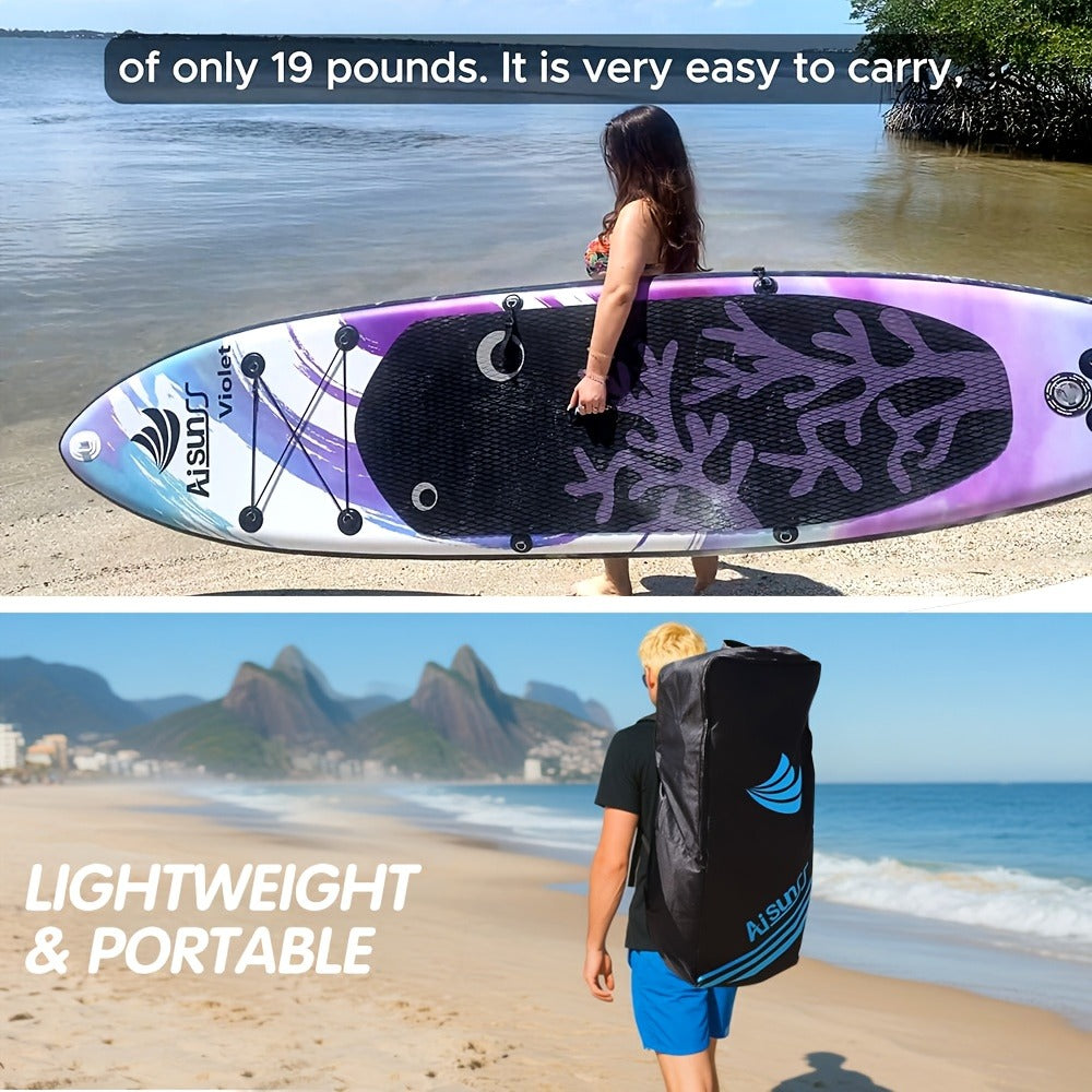 Wide SUP Board Inflatable Paddle Board – Carry Bag, Hand Pump, Water Bag & Adjustable Paddle Included | AISUNSS Adults All Skill Levels
