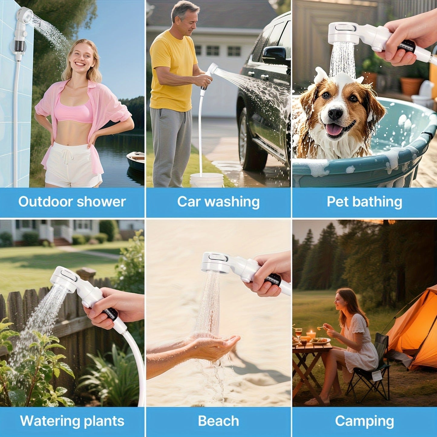 Portable Outdoor Shower Pump 4-in-1 Set | IPX7 Waterproof Camping