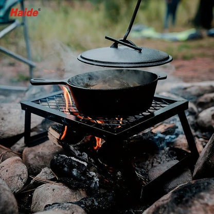 Portable Camping Bonfire Grill with Storage Bag – Heavy Duty Iron Barbecue Rack for Outdoor Picnic, RV Party & Firewood Heating, Includes Food Clips and Cleaning Cloths, Great Men's Gift