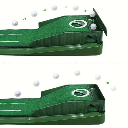 Golf Practice Putting Mat with Automatic Ball Retrieval & Post-Hole Collection System – Sturdy Indoor Outdoor Putting Green | Improve Putting Skills for Beginners & Golf Enthusiasts | Great Golf Gift
