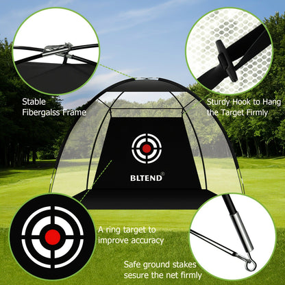 Golf Practice Net with Mat Set 10x7ft – Heavy Duty Backyard Driving Hitting Net with Turf Mat Golf Balls Rubber Tees & Carry Bag for Indoor Outdoor Training – Golf Gift for Men Women