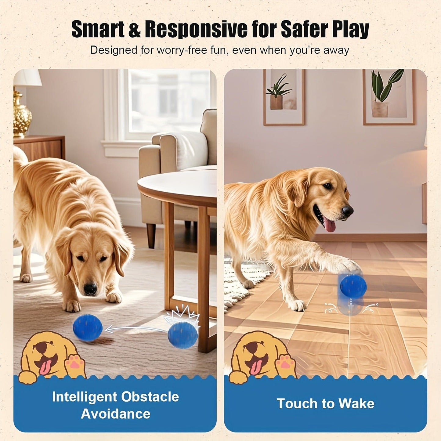 Automatic Moving Dog Ball Toy - Smart Motion-Activated Rolling & Rotating Ball for Medium Large Dogs, E-TPU Durable Bouncy Enrichment Toy for Dog Stimulation & Solo Interactive Play
