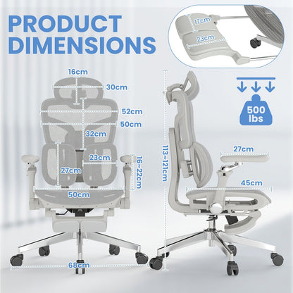 Ergonomic Office Chair with Footrest & 6D Armrests – High Back Lumbar Support Swivel Desk Chair for Home Office