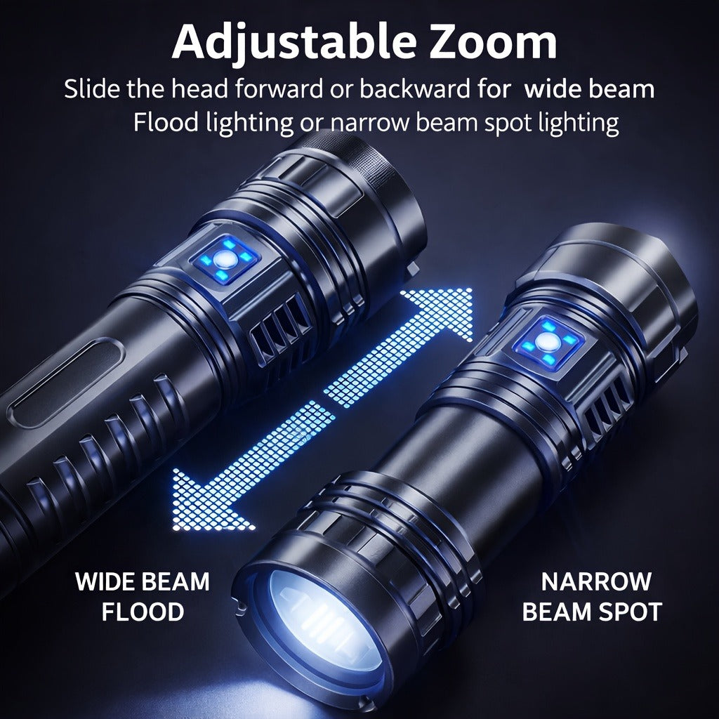 High Lumen LED Flashlight, USB Rechargeable 3000mAh Zoomable Torch, 3 Modes Waterproof Handheld Flashlight for Hiking, Camping, Hunting, Emergency & Outdoor Use