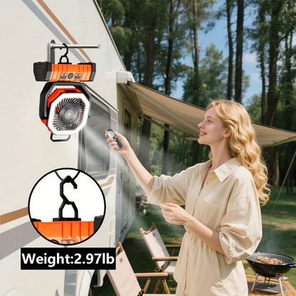 Camping Fan with LED Light 20000mAh Battery – 4-Level Brightness, Multi-Speed Rotatable Portable Tent Fan for Camping, Outdoor, Office & Home, Cooling & Lighting Combined