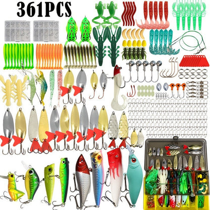 Fishing Lures Kit 361pcs with Tackle Box - Minnow, Spoon, Frog, Soft Worm, Jig Head & Spinner Baits Set for Saltwater & Freshwater Bass, Trout & Pike Fishing