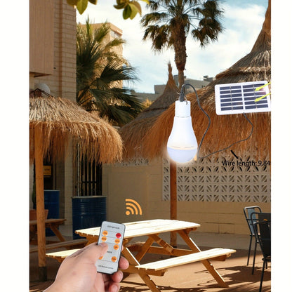Solar Light Bulbs 2 Pack Campsite Outdoor – Remote Control Timer, 4 Modes 300LM, Light Sensor Auto On/Off, Solar & USB Rechargeable – Shed, Chicken Coop, Emergency & Camping Light