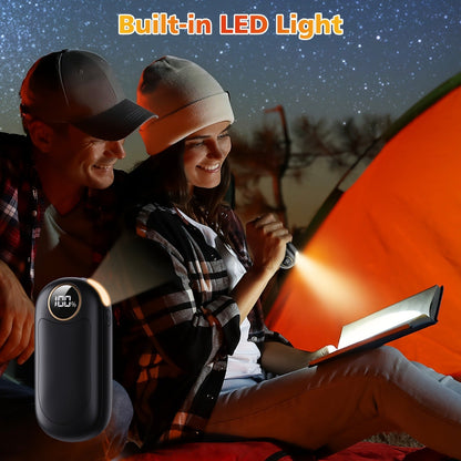 Rechargeable Hand Warmers 2 Pack – Dual-Sided Electric Pocket Heater with Power Bank & LED Light, 36Hrs Warmth, 4 Heat Levels, Portable Reusable Handwarmer Gift for Men & Women, Deep Black / Orange