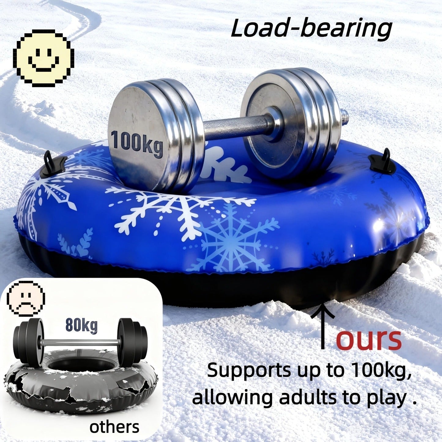 Inflatable Snow Tubes Set of 3 – Heavy-Duty PVC Sled Tubes 36 & 40 Inch with Anti-Slip Handles, Portable Winter Snow Sleds for Kids & Adults, Outdoor Family Fun, Christmas & Holiday Sledding
