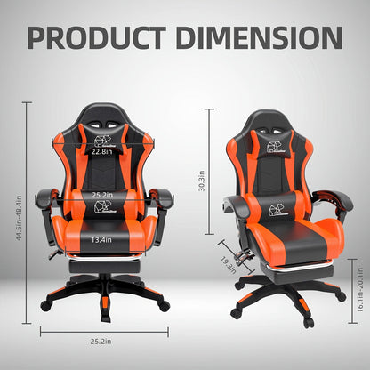 Gaming Chair with Footrest & Lumbar Support – Ergonomic Reclining Computer Chair 360° Swivel Adjustable Height