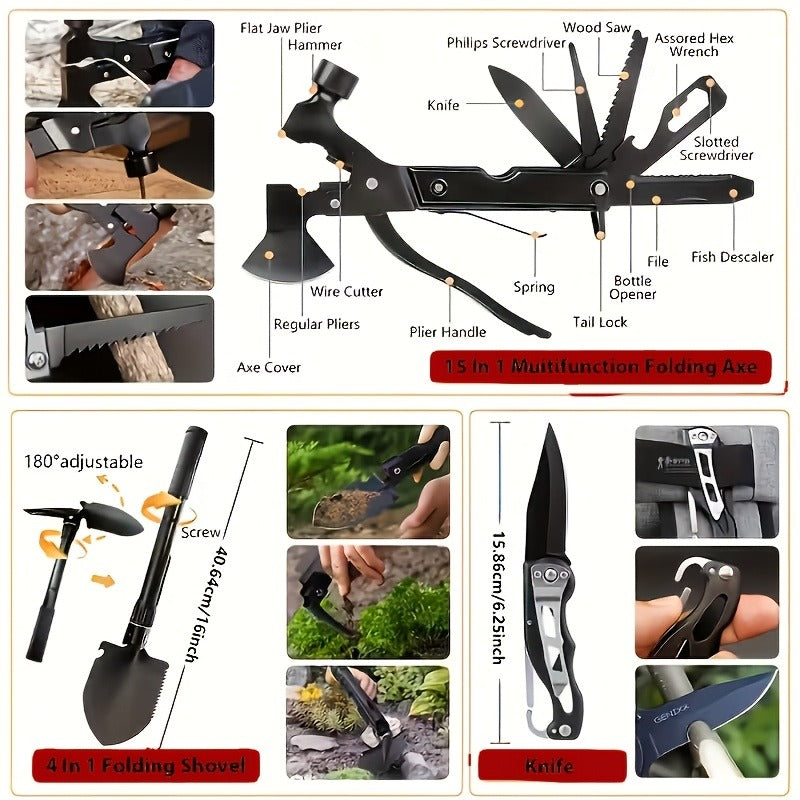 Outdoor Multifunctional Tool Kit 212 260 Piece Professional Camping Gear Bag for Men Women Hiking Hunting Adventure Gift Black Green Khaki