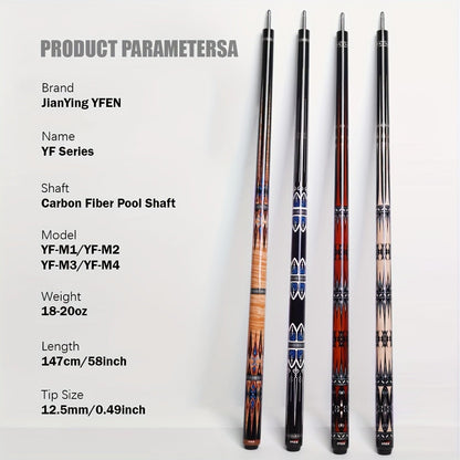 Carbon Fiber Pool Cue Stick 12.5mm Low Deflection Professional Billiard Cue with Extension Canadian Maple Wavy Pin Wrapless Design Dent-Resistant Shaft